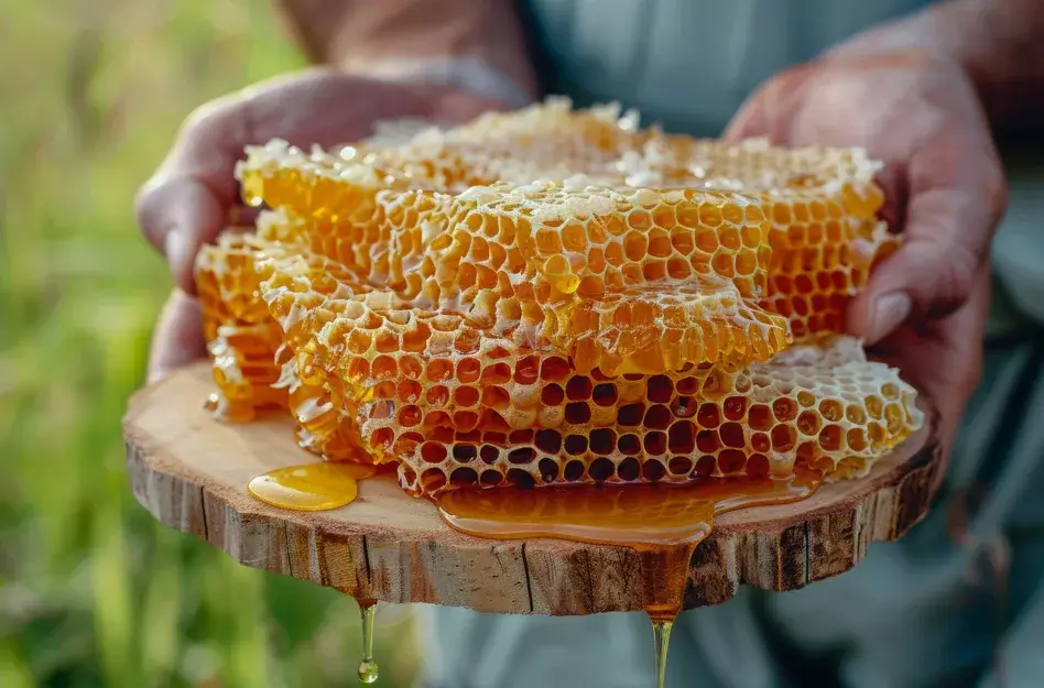 Bienenwaben mit herausfließendem Honig